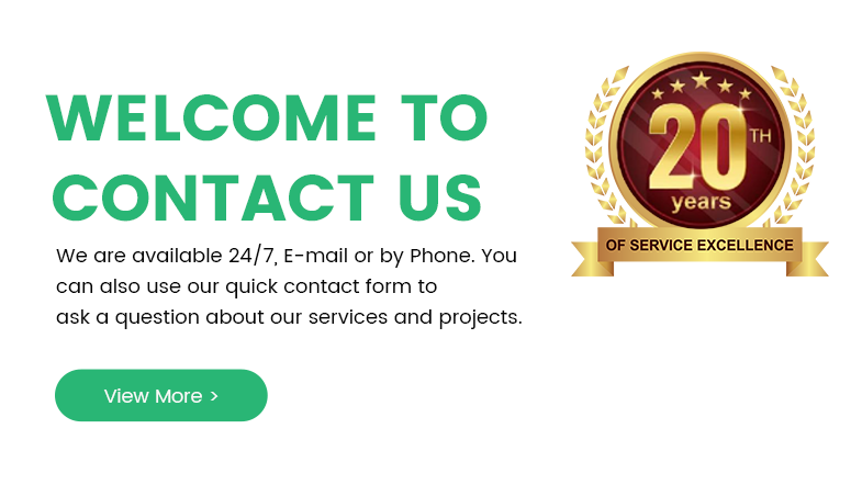 Зображення запрошення контактної особи з повідомленням: &laquo;Ласкаво просимо до нас&raquo;. Доступно цілодобово електронною поштою чи телефоном без вихідних, із формою швидкого зв’язку для запитів щодо послуг і проектів.